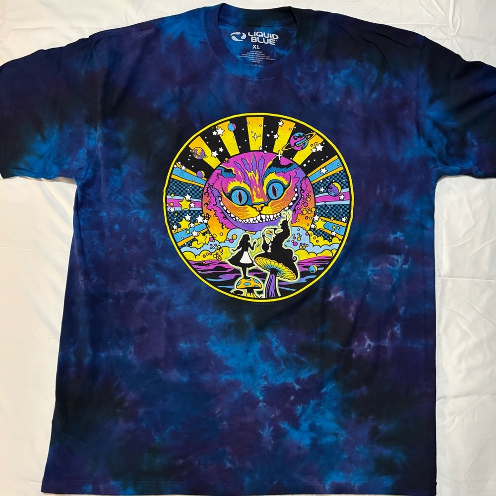 Alice In Wonderland Liquid Blue Tie-Dye Graphic T-Shirt XL